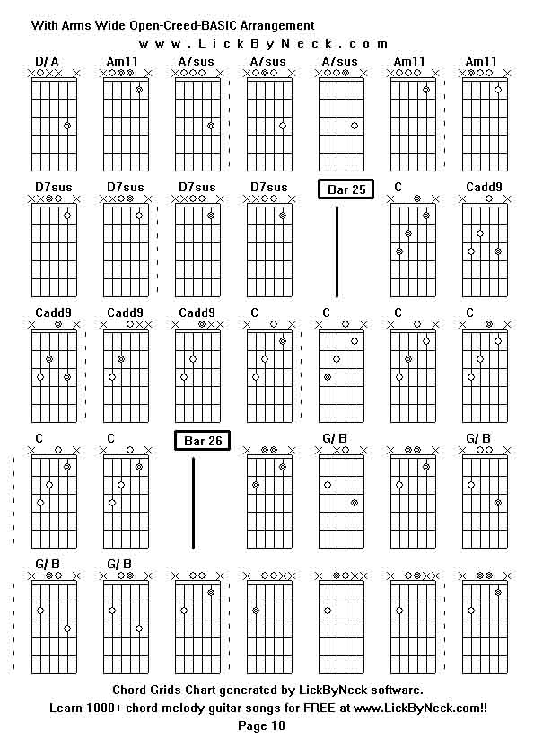 Chord Grids Chart of chord melody fingerstyle guitar song-With Arms Wide Open-Creed-BASIC Arrangement,generated by LickByNeck software.